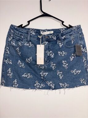 Altar'd State Denim Mini Skirt with White Floral Clusters